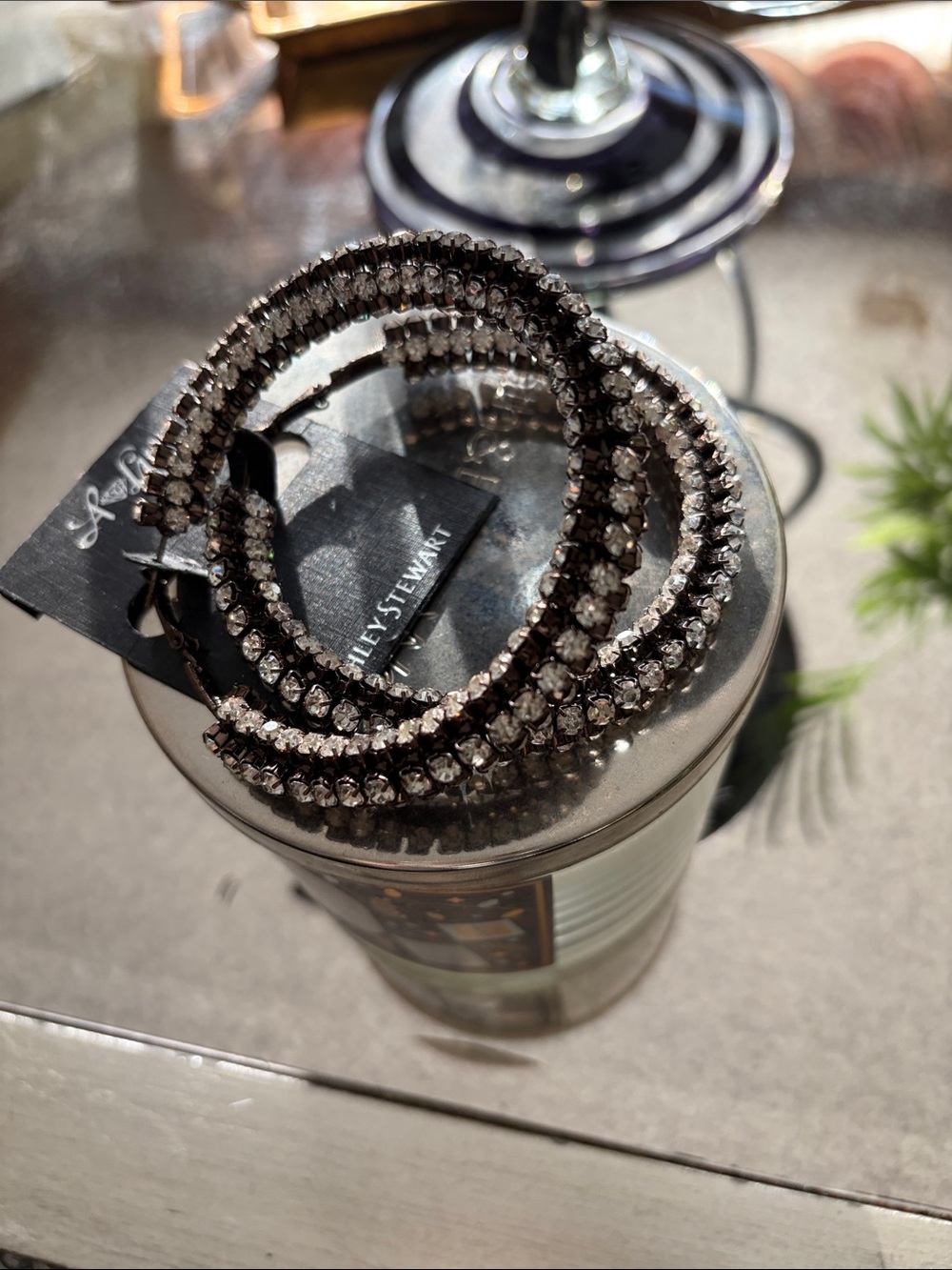 Ashley Stewart Sparkling Rhinestone & Black Hoop Earrings